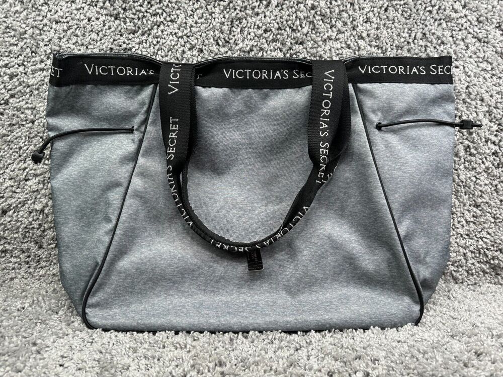 Victorias Secret Tote Bag Gray Sport Cinch Silver Top Handle Shopping Bag